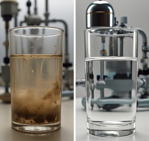A glass of dirty water next to a glass of clean water